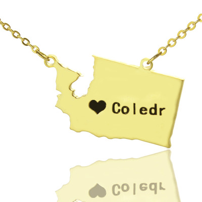 Washington State USA Map Necklace With Heart  Name Gold Plated - Handcrafted & Custom-Made