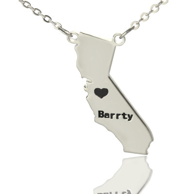 California State Shaped Necklaces With Heart  Name Silver - Handcrafted & Custom-Made