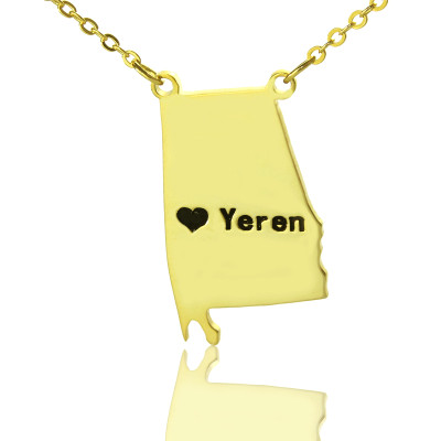State USA Map Necklace With Heart  Name Gold Plated Silver - Handcrafted & Custom-Made