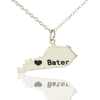 Custom Kentucky State Shaped Necklaces With Heart  Name Silver - Handcrafted & Custom-Made