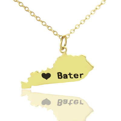 Custom Kentucky State Shaped Necklaces With Heart  Name Gold Plated - Handcrafted & Custom-Made