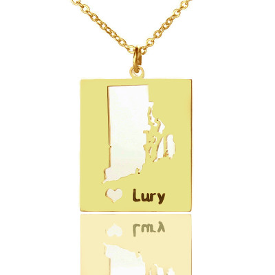 Personalised Rhode State Dog Tag With Heart  Name Gold Plated - Handcrafted & Custom-Made