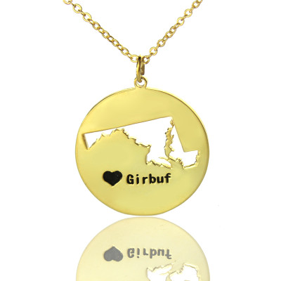 Custom Maryland Disc State Necklaces With Heart  Name Gold Plated - Handcrafted & Custom-Made