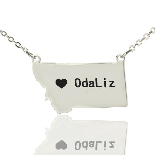 Custom Montana State Shaped Necklaces With Heart  Name Silver - Handcrafted & Custom-Made