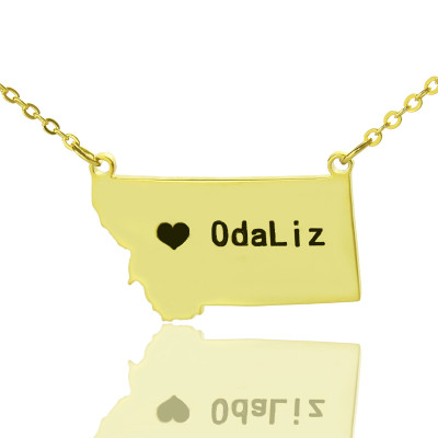 Custom Montana State Shaped Necklaces With Heart  Name Gold Plated - Handcrafted & Custom-Made