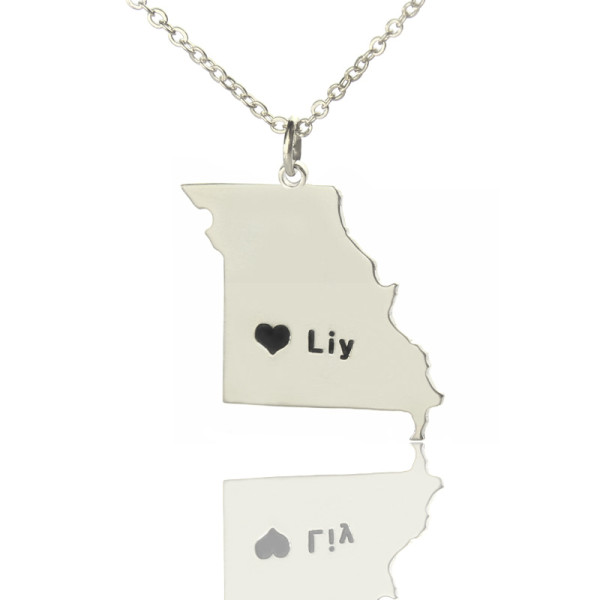 Custom Missouri State Shaped Necklaces With Heart  Name Silver - Handcrafted & Custom-Made
