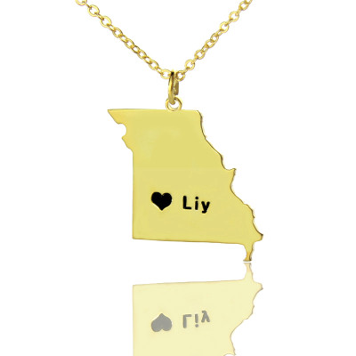 Custom Missouri State Shaped Necklaces With Heart  Name Gold Plated - Handcrafted & Custom-Made