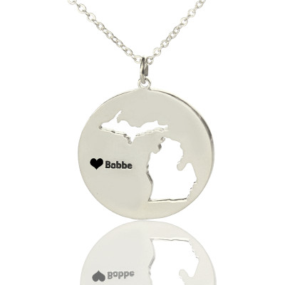 Custom Michigan Disc State Necklaces With Heart  Name Silver - Handcrafted & Custom-Made