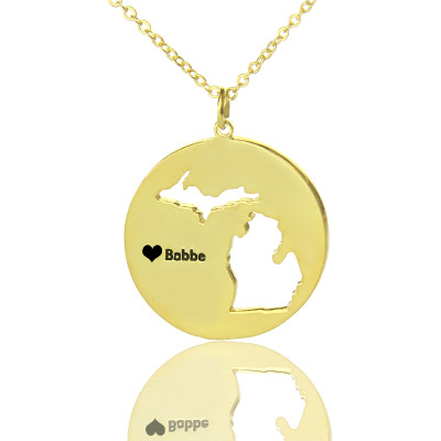 Custom Michigan Disc State Necklaces With Heart  Name Gold Plated - Handcrafted & Custom-Made