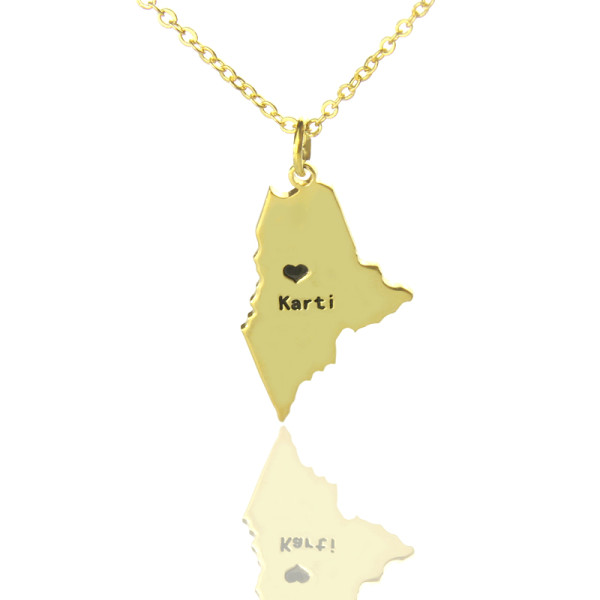 Custom Maine State Shaped Necklaces With Heart  Name Gold Plated - Handcrafted & Custom-Made