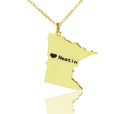 Custom Minnesota State Shaped Necklaces With Heart  Name Gold Plated - Handcrafted & Custom-Made
