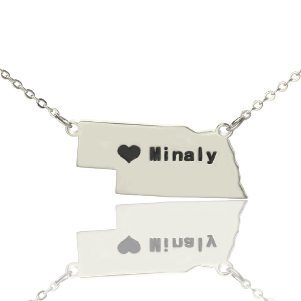 Custom Nebraska State Shaped Necklaces With Heart  Name Silver - Handcrafted & Custom-Made