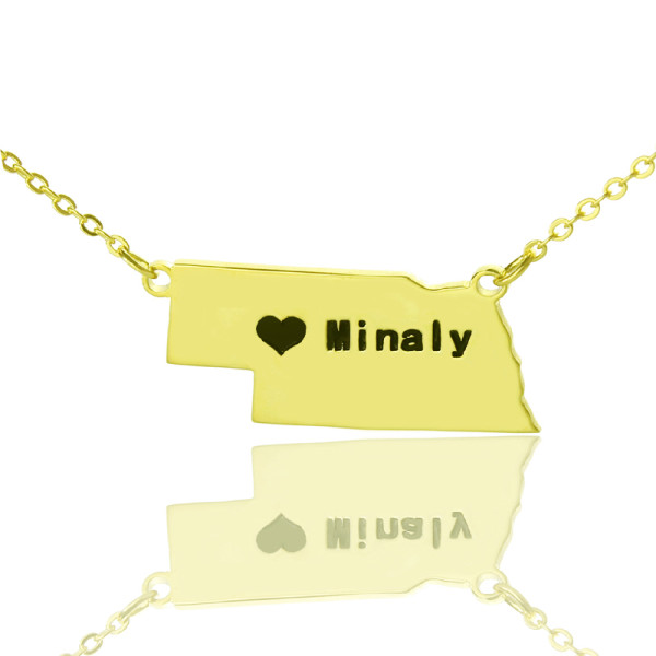 Custom Nebraska State Shaped Necklaces With Heart  Name Gold Plated - Handcrafted & Custom-Made