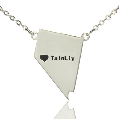 Custom Nevada State Shaped Necklaces With Heart  Name Silver - Handcrafted & Custom-Made