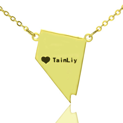 Custom Nevada State Shaped Necklaces With Heart  Name Gold Plated - Handcrafted & Custom-Made
