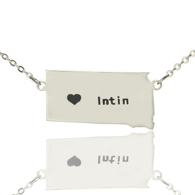 South Dakota State Shaped Necklaces With Heart  Name Silver - Handcrafted & Custom-Made