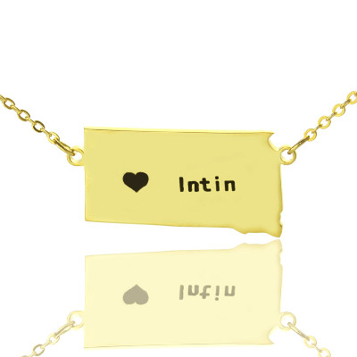 South Dakota State Shaped Necklaces With Heart  Name Gold Plated - Handcrafted & Custom-Made