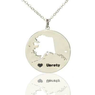 Custom Alaska Disc State Necklaces With Heart  Name Silver - Handcrafted & Custom-Made