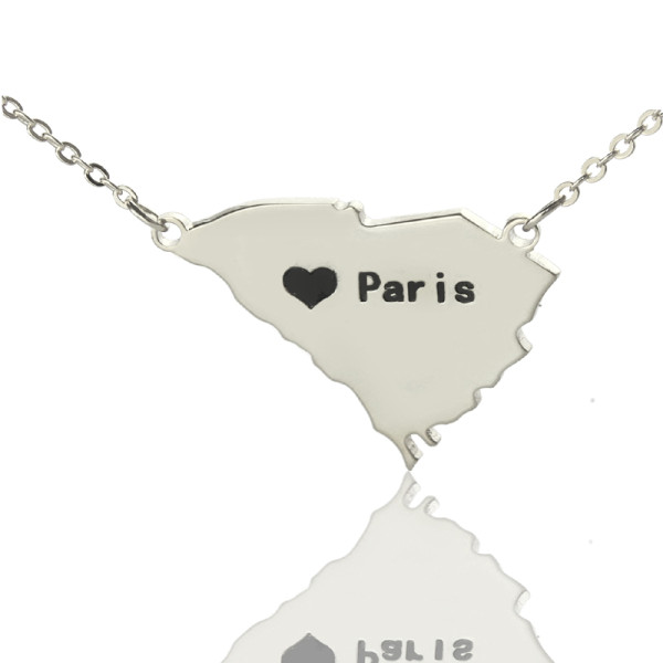 South Carolina State Shaped Necklaces With Heart  Name Silver - Handcrafted & Custom-Made
