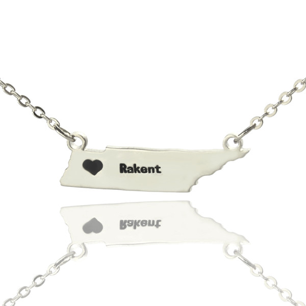 Custom Tennessee State Shaped Necklaces With Heart  Name Silver - Handcrafted & Custom-Made