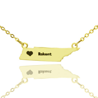 Custom Tennessee State Shaped Necklaces With Heart  Name Gold Plated - Handcrafted & Custom-Made