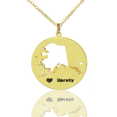 Custom Alaska Disc State Necklaces With Heart  Name Gold Plated - Handcrafted & Custom-Made