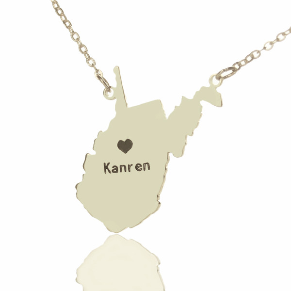 Custom West Virginia State Shaped Necklaces With Heart  Name Silver - Handcrafted & Custom-Made