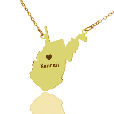 Custom West Virginia State Shaped Necklaces With Heart  Name Gold - Handcrafted & Custom-Made