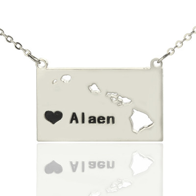 Custom Hawaii State Shaped Necklaces With Heart  Name Silver - Handcrafted & Custom-Made