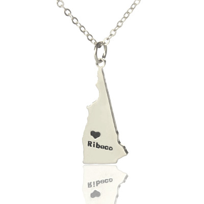 Custom New Hampshire State Shaped Necklaces With Heart  Name Silver - Handcrafted & Custom-Made