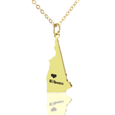 Custom New Hampshire State Shaped Necklaces With Heart  Name Gold - Handcrafted & Custom-Made