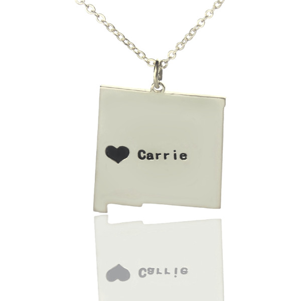 Custom New Mexico State Shaped Necklaces With Heart  Name Silver - Handcrafted & Custom-Made