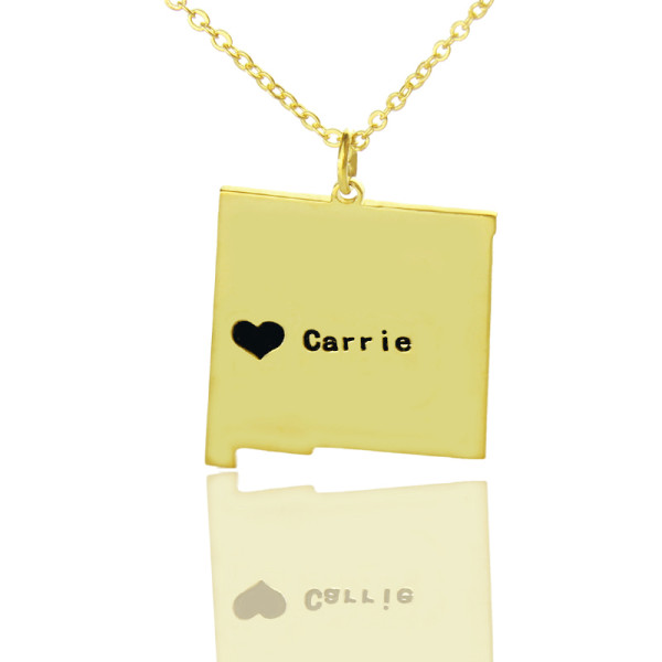 Custom New Mexico State Shaped Necklaces With Heart  Name Gold Plate - Handcrafted & Custom-Made