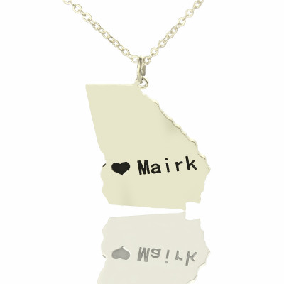 Custom Georgia State Shaped Necklaces With Heart  Name Silver - Handcrafted & Custom-Made