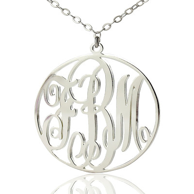 Personalised 18ct White Gold Plated Vine Font Circle Initial Monogram Necklace - Handcrafted & Custom-Made