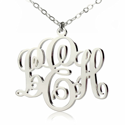 Personalised Vine Font Initial Monogram Necklace 18ct White Gold Plated - Handcrafted & Custom-Made