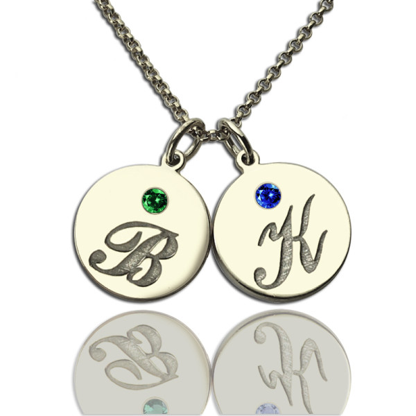 Personalised Disc Necklace with Initial  Birthstone  - Handcrafted & Custom-Made