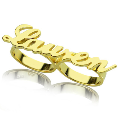Custom Allegro Two Finger Nameplated Ring 18ct Gold Plated - Handcrafted & Custom-Made