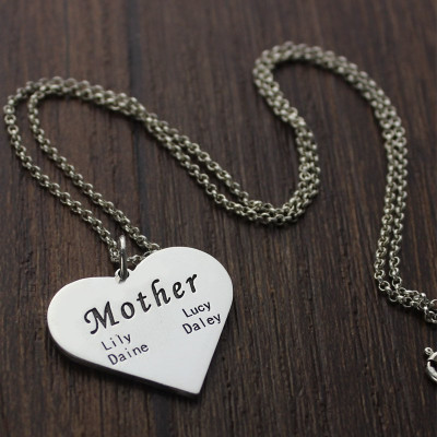 "Mother" Family Heart Necklace Sterling Silver - Handcrafted & Custom-Made