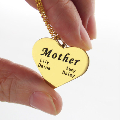 "Mother" Heart Family Names Necklace 18ct Gold Plated - Handcrafted & Custom-Made