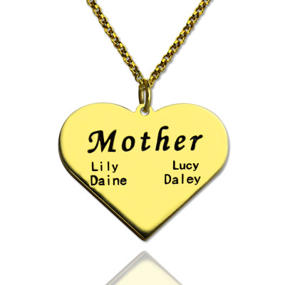 "Mother" Heart Family Names Necklace 18ct Gold Plated - Handcrafted & Custom-Made