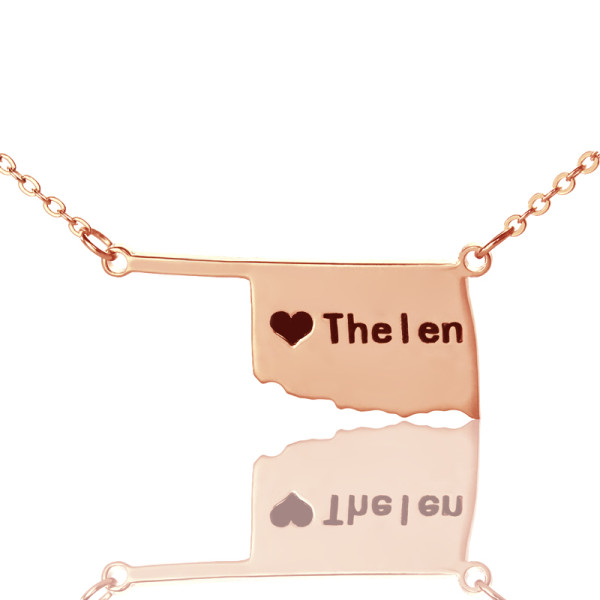 America Oklahoma State USA Map Necklace With Heart  Name Rose Gold - Handcrafted & Custom-Made