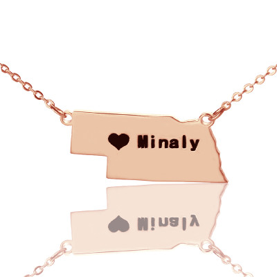 Custom Nebraska State Shaped Necklaces With Heart  Name Rose Gold - Handcrafted & Custom-Made
