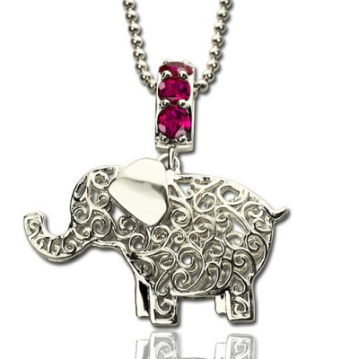 Elephant Charm Necklace with Name  Birthstone Sterling Silver  - Handcrafted & Custom-Made