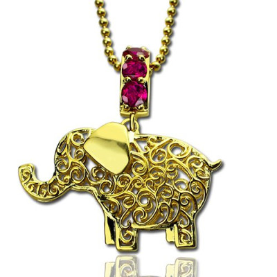 Personalised Elephant Necklace with Name  Birthstone 18ct Gold Plated  - Handcrafted & Custom-Made