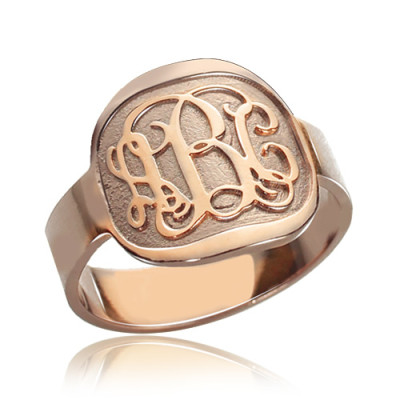 Engraved Round Monogram Ring Rose Gold - Handcrafted & Custom-Made