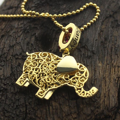 Personalised Elephant Necklace with Name  Birthstone 18ct Gold Plated  - Handcrafted & Custom-Made