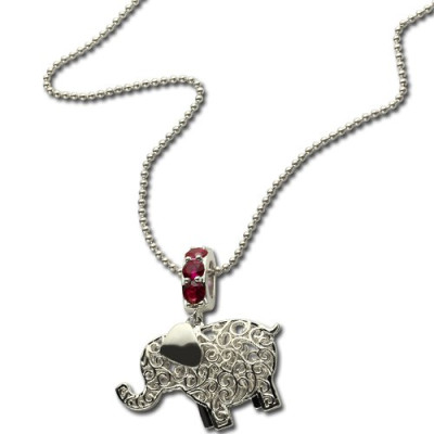Elephant Charm Necklace with Name  Birthstone Sterling Silver  - Handcrafted & Custom-Made