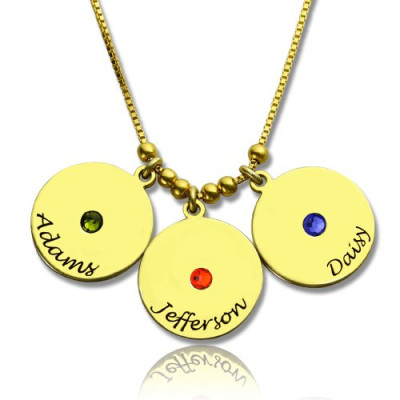 Mother's Disc and Birthstone Charm Necklace 18ct Gold Plated  - Handcrafted & Custom-Made