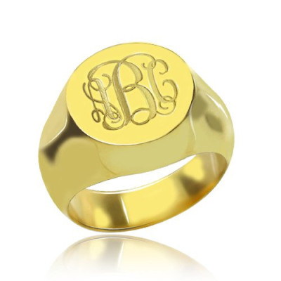 Engraved Circle Monogram Signet Ring 18ct Gold Plated - Handcrafted & Custom-Made